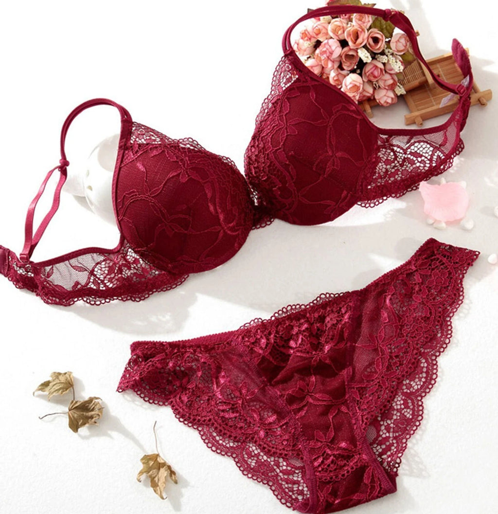 Bra & Panty Set Self Design Maroon Lingerie Set