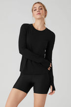 Women Solid Round Neck Pure Cotton Black T-Shirt