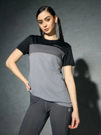 Women Color block Crew Neck Polyester Grey T-Shirt