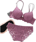 Bra & Panty Set Self Design Purple Lingerie Set