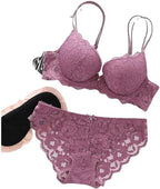 Bra & Panty Set Self Design Purple Lingerie Set