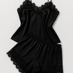 Women Top & Shorts Set Black Self Design