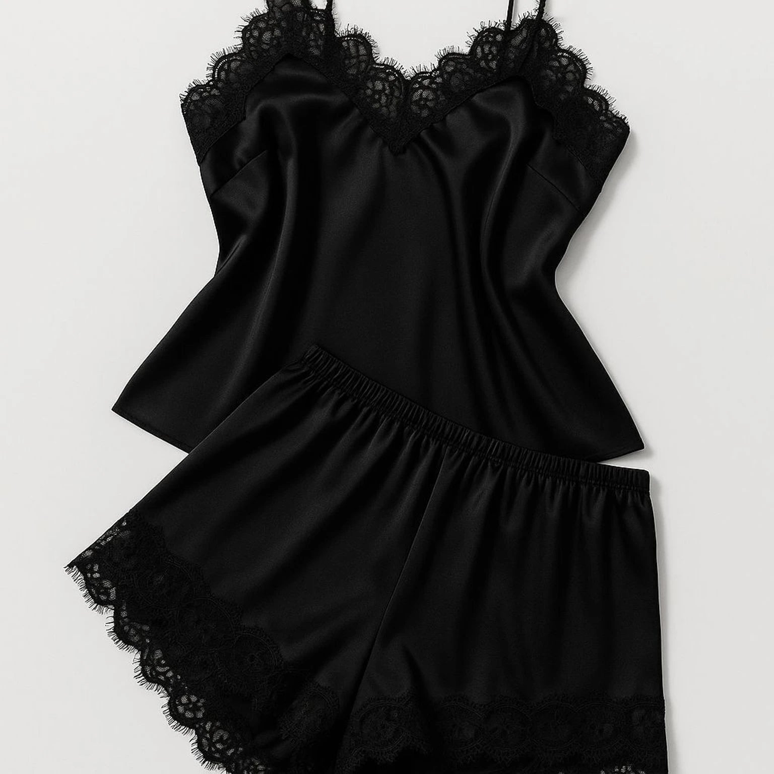 Women Top & Shorts Set Black Self Design