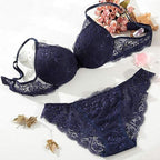 Bra & Panty Set Self Design Navy Color Lingerie Set