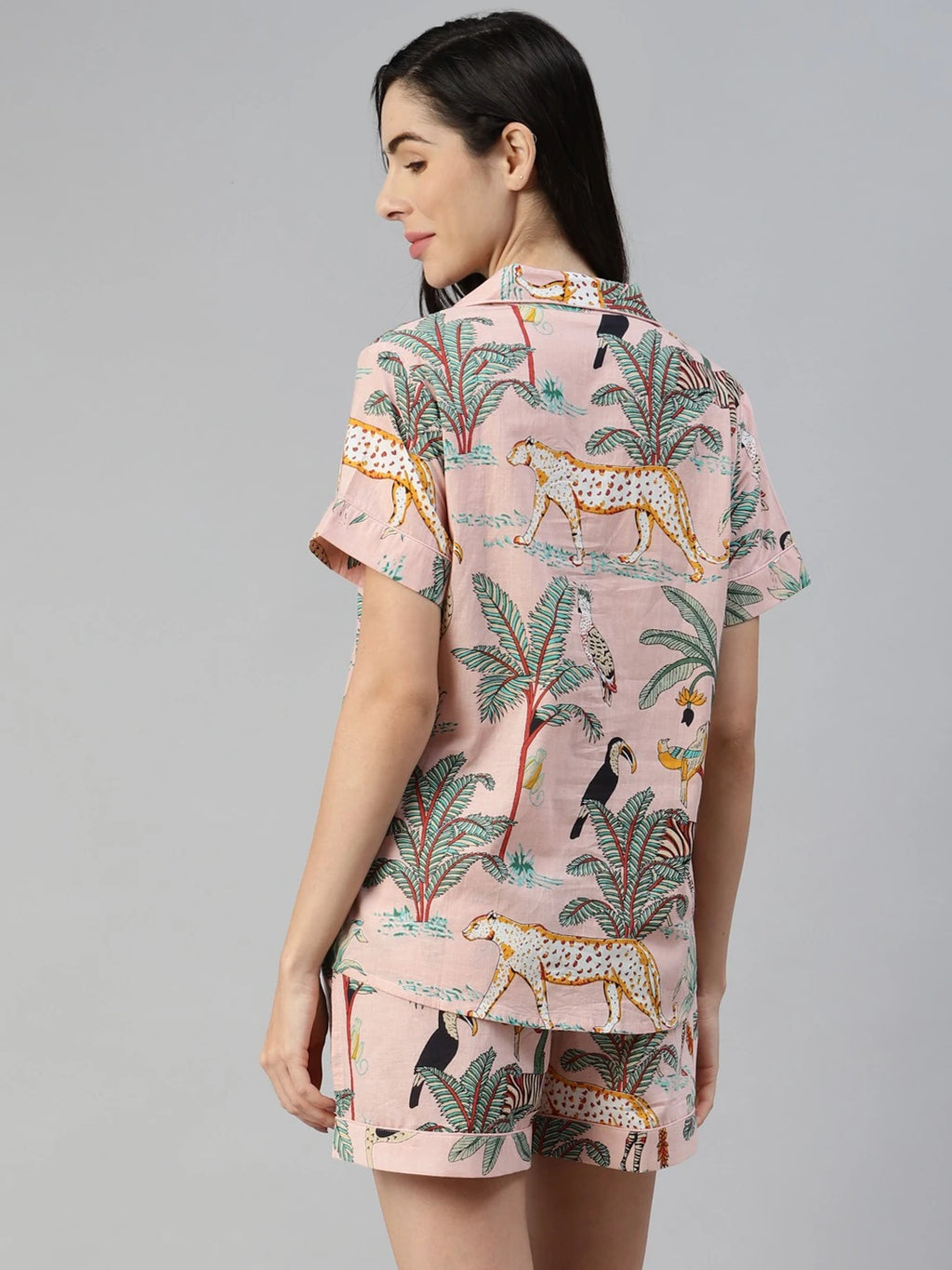 Women Night Suit Set Pink Floral Print