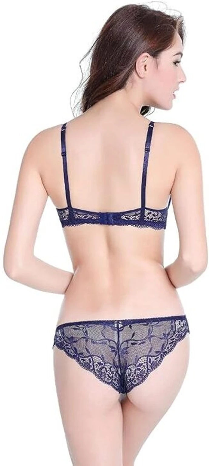 Bra & Panty Set Self Design Navy Color Lingerie Set