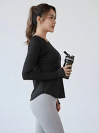Women Solid Round Neck Polyester Black T-Shirt
