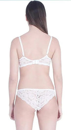 Bra & Panty Set Self Design White Color Lingerie Set