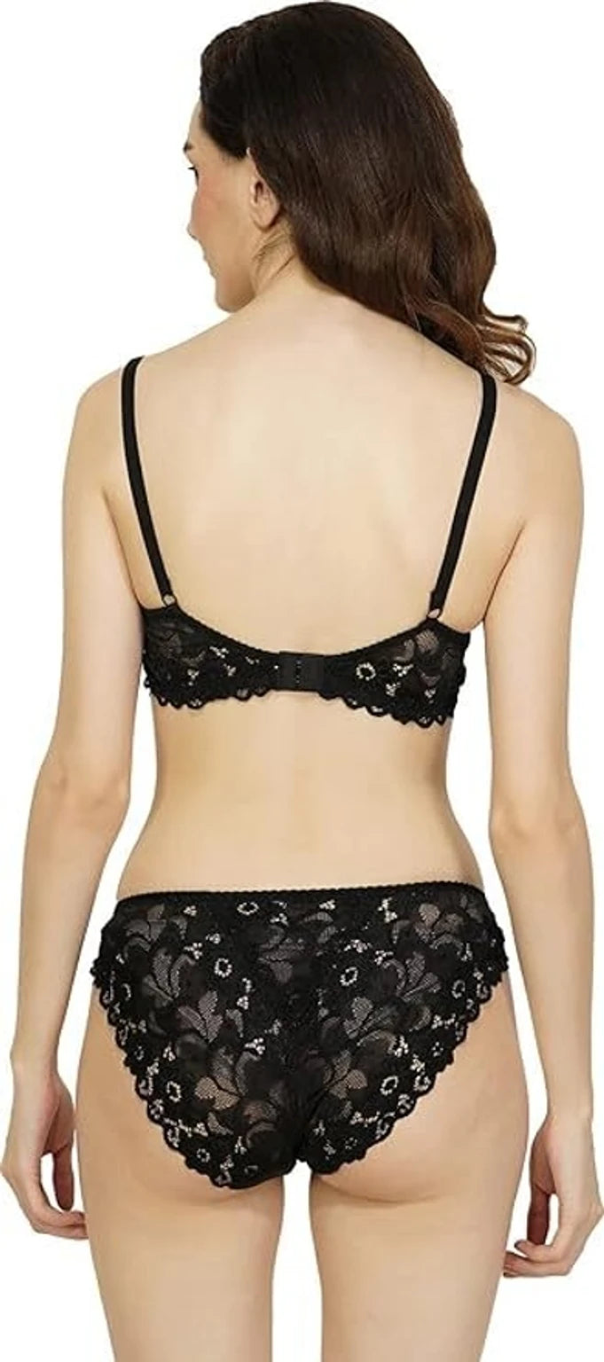 Bra & Panty Set Self Design Black Lingerie Set