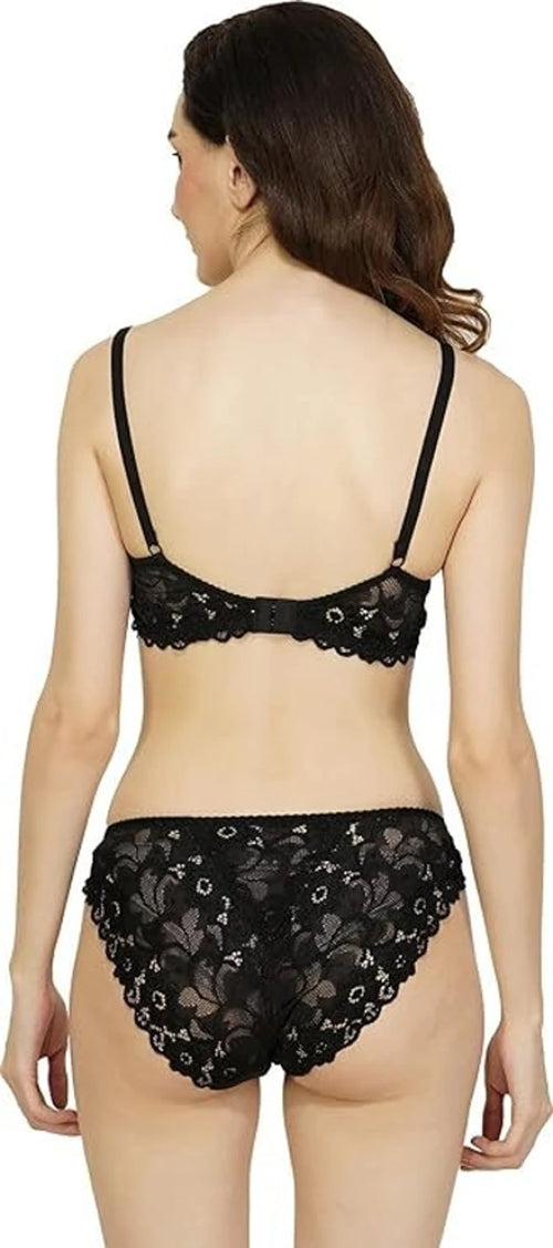 Bra & Panty Set Self Design Black Lingerie Set