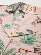 Women Night Suit Set Pink Floral Print