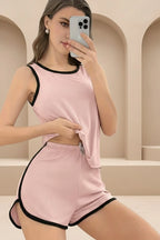 Women Top & Shorts Set Pink Printed