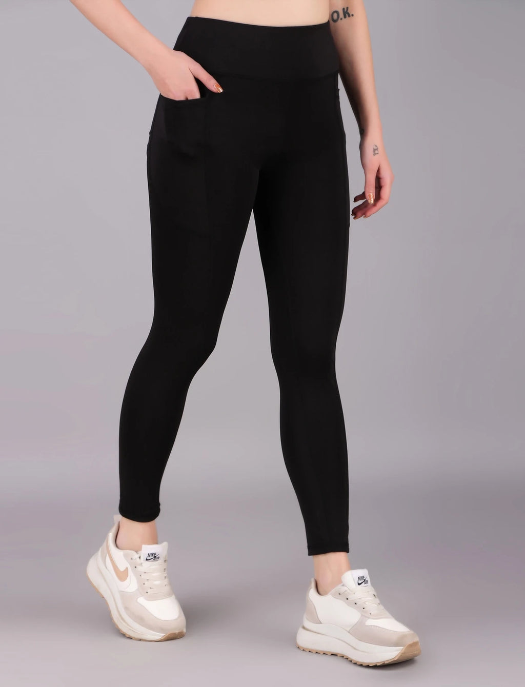 Solid Women Black Tights