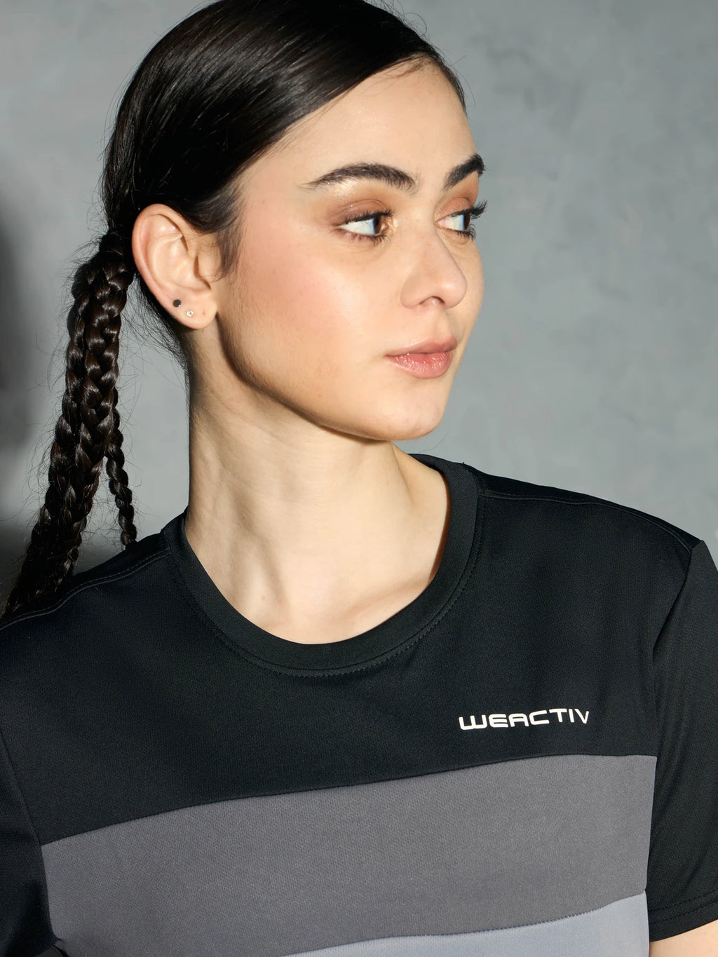 Women Color block Crew Neck Polyester Grey T-Shirt