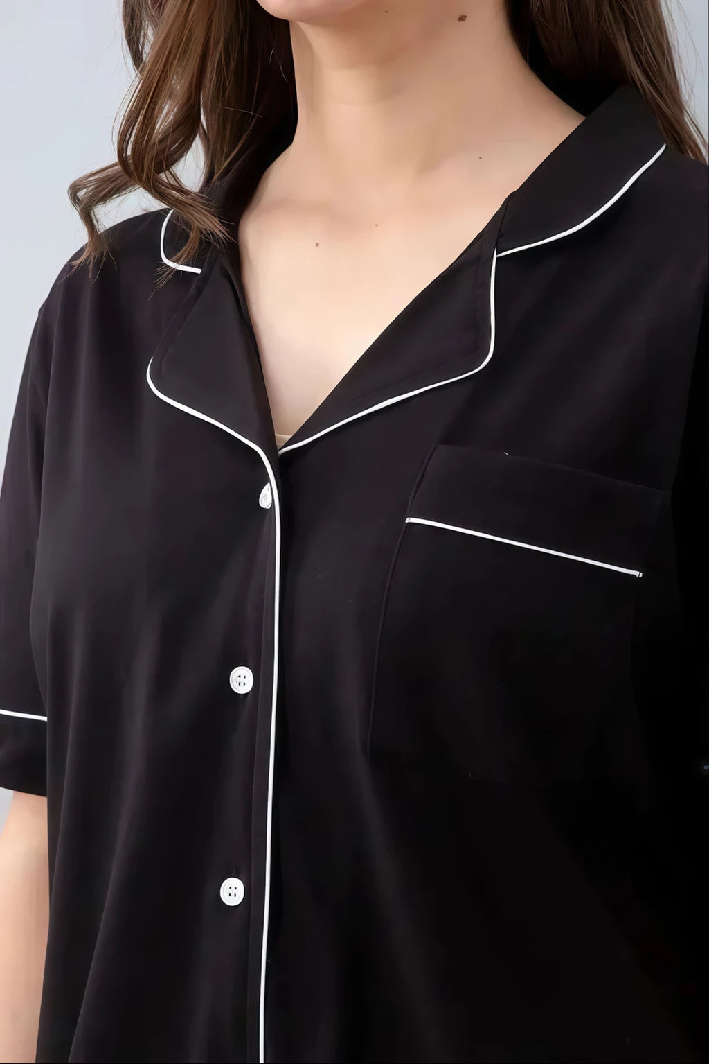 Women Top & Shorts Set Black Solid