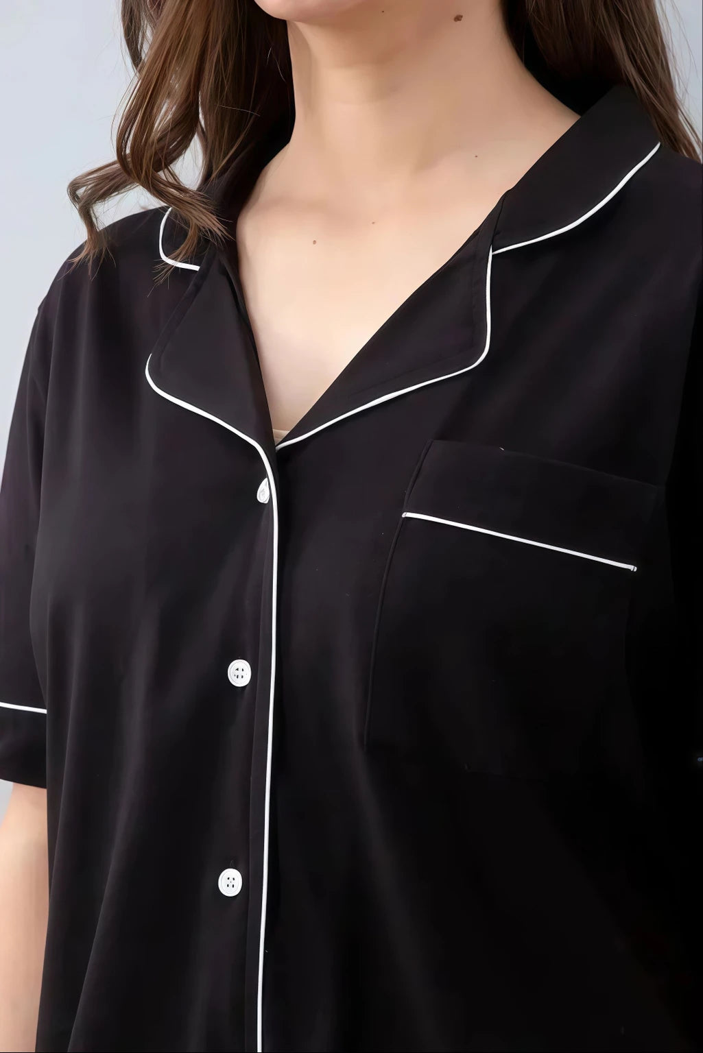 Women Top & Shorts Set Black Solid