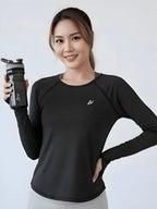 Women Solid Round Neck Polyester Black T-Shirt