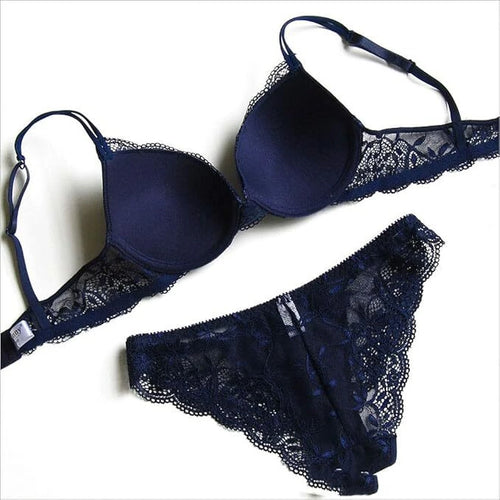 Bra & Panty Set Self Design Navy Color Lingerie Set