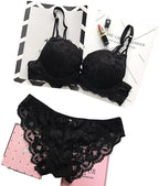 Bra & Panty Set Self Design Black Lingerie Set