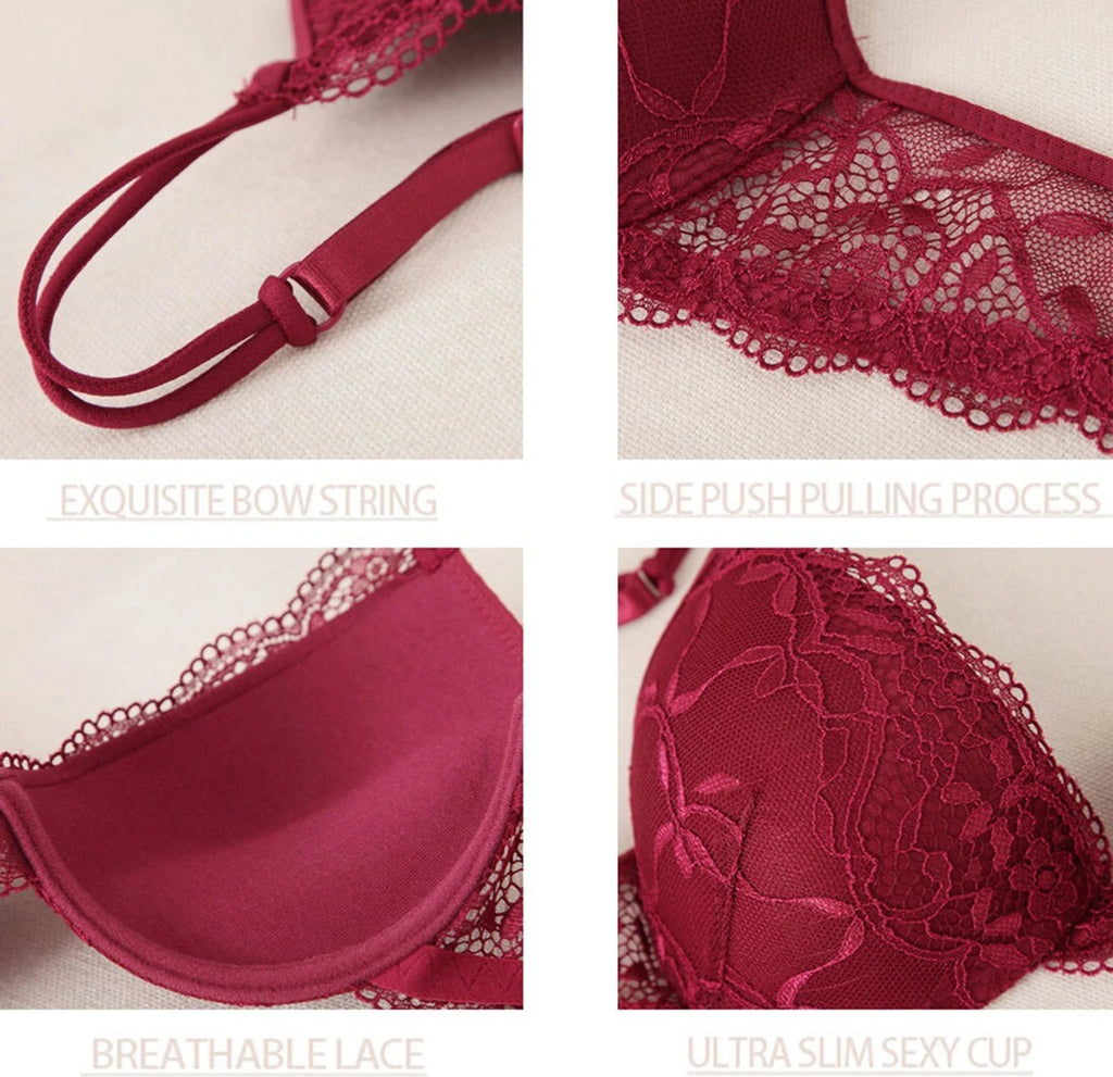 Bra & Panty Set Self Design Maroon Lingerie Set