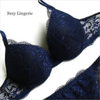 Bra & Panty Set Self Design Navy Color Lingerie Set