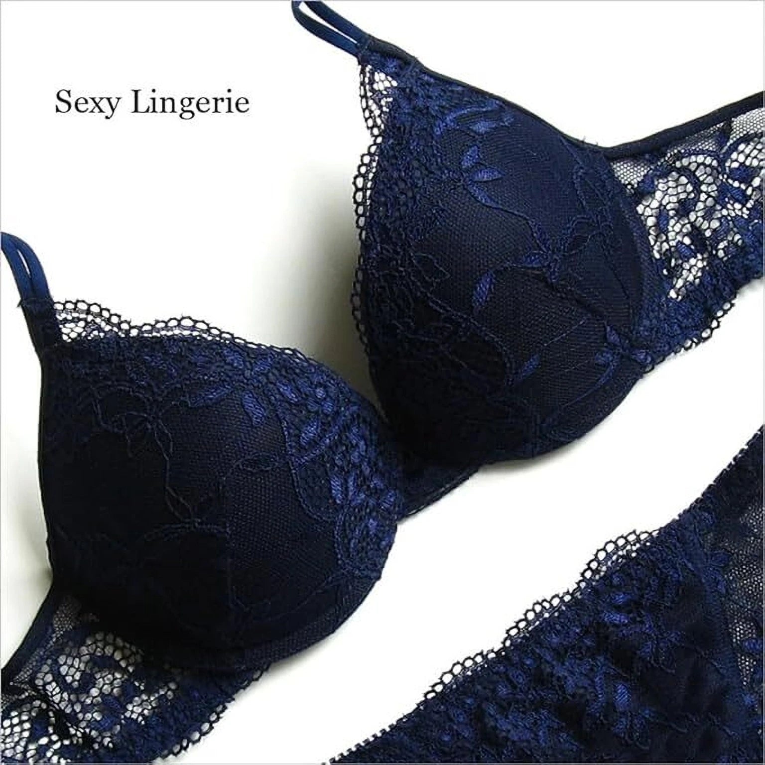 Bra & Panty Set Self Design Navy Color Lingerie Set