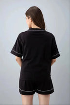Women Top & Shorts Set Black Solid