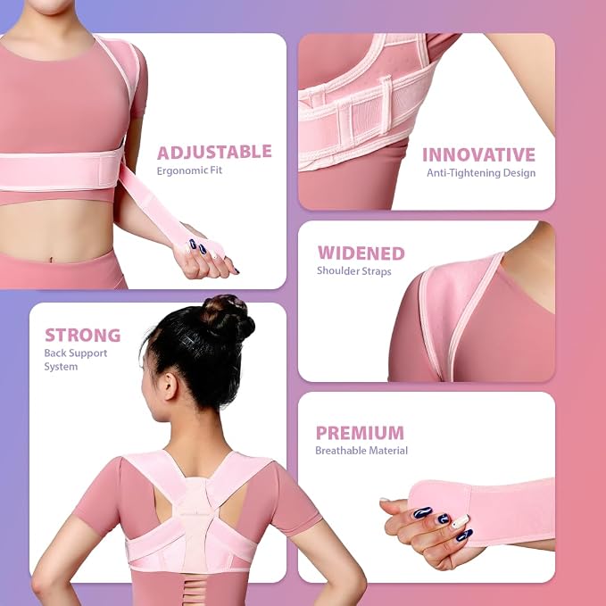 Posture Corrector Belt for Women| Premium Back Support Belt for Back Pain Relief & Shoulder Alignment | Ergonomic Adjustable & Breathable Design with Anti-Tightening Comfort & Double Y Structure